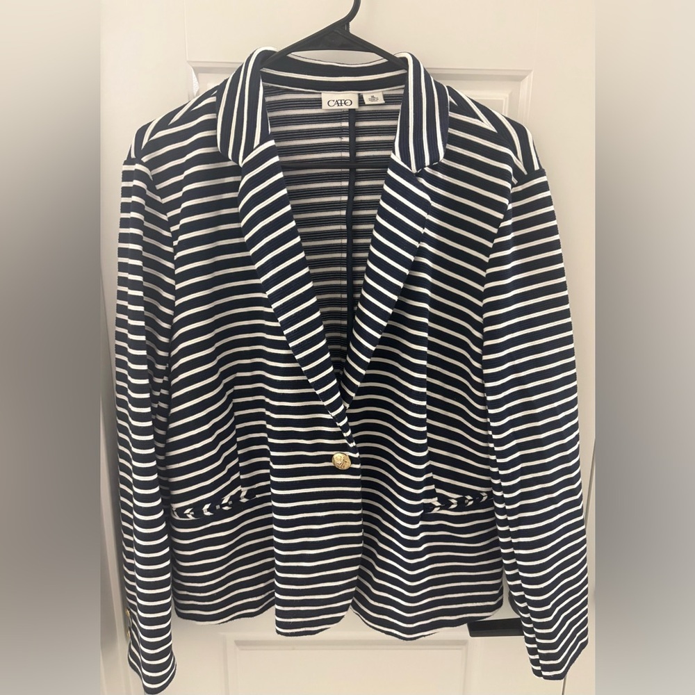 Cato Women's Navy and White Striped Blazer Size XL